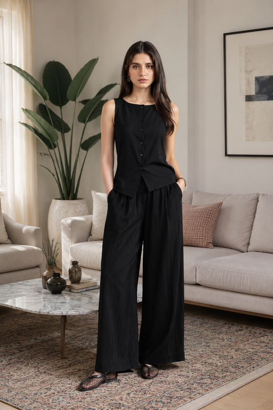 Georgette Wide-Leg Trouser
