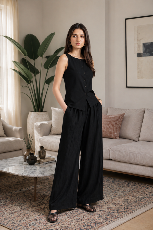 Georgette Wide-Leg Trouser