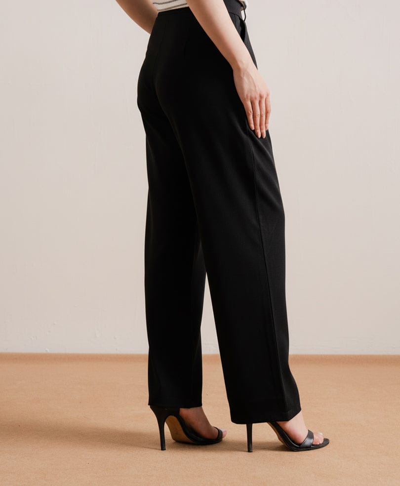 Black Wide Leg Pleated Pants (Women)